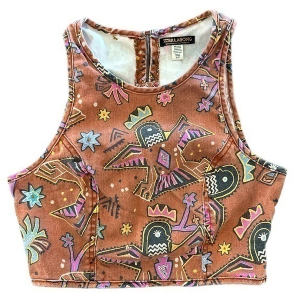 Billabong Designers Closet Women’s Aztec Sleeveless Crop Top Y2K Boho Size S - Picture 1 of 7